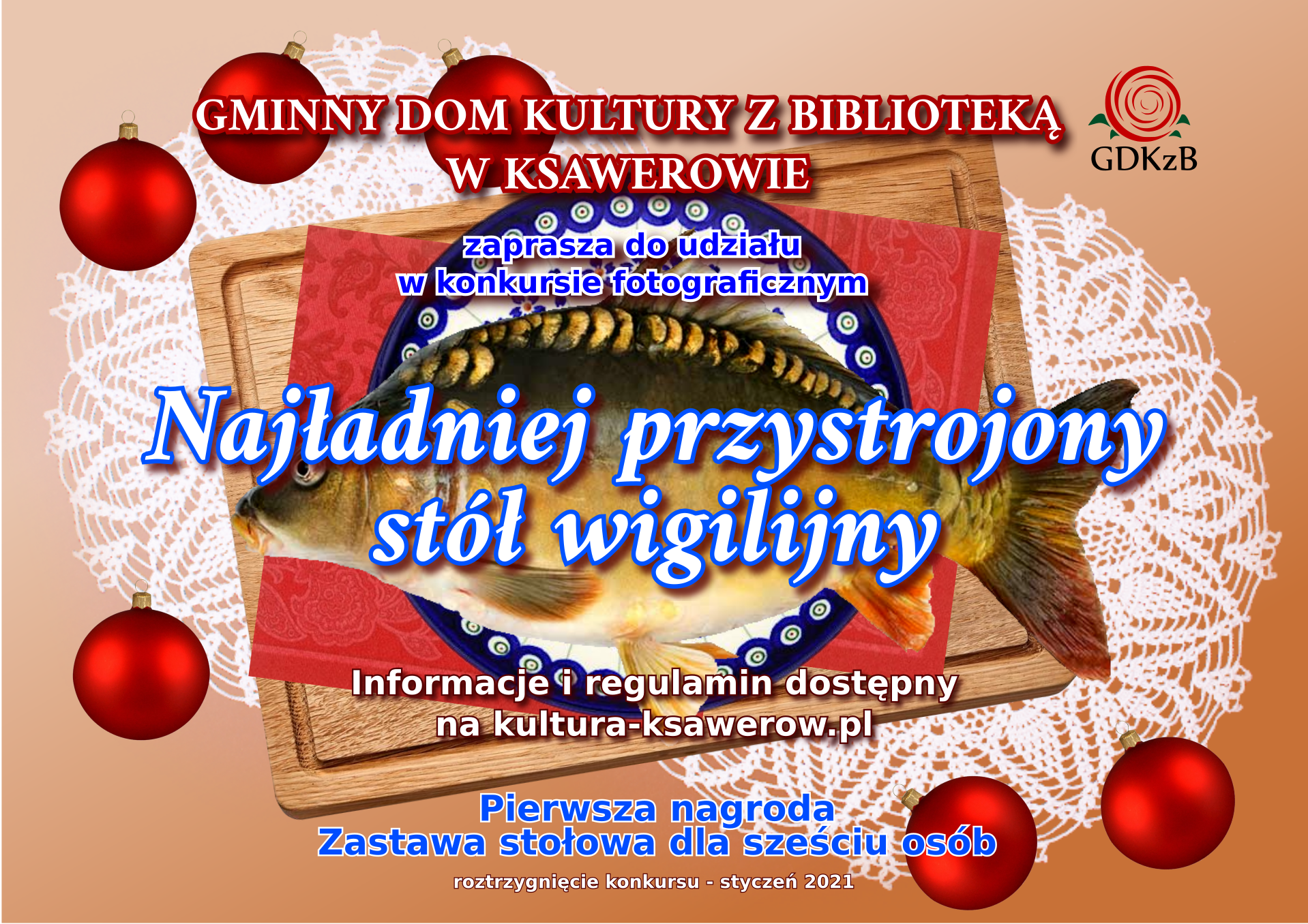 Gminny Dom kultury z biblioteką w ksawerowie organizuje konkurs fotograficzny "Najładniej przystrojony stół wigilijny